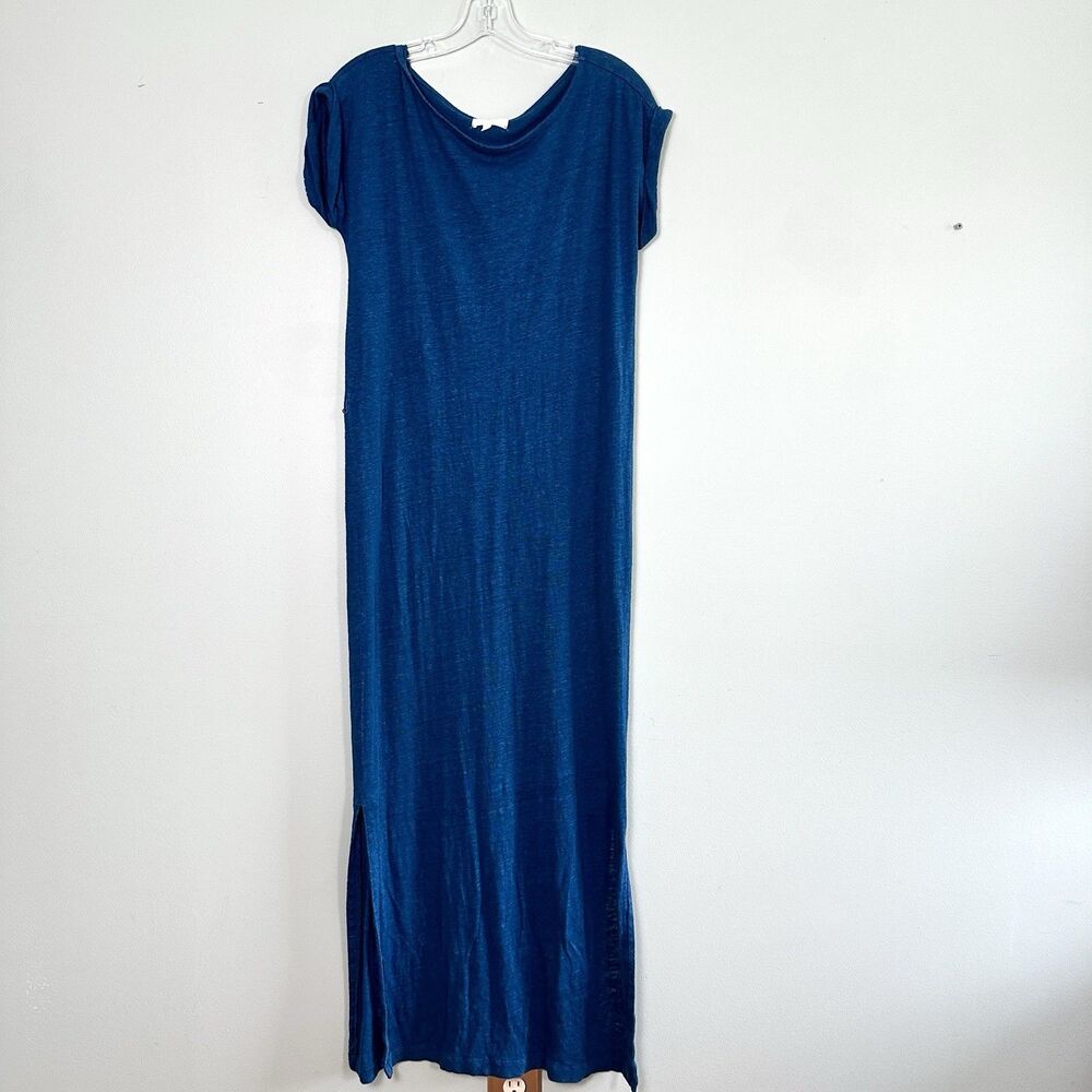 Lou & Grey Linen Maxi Dress Womens Small Blue Lightweight Minimalist Nautical